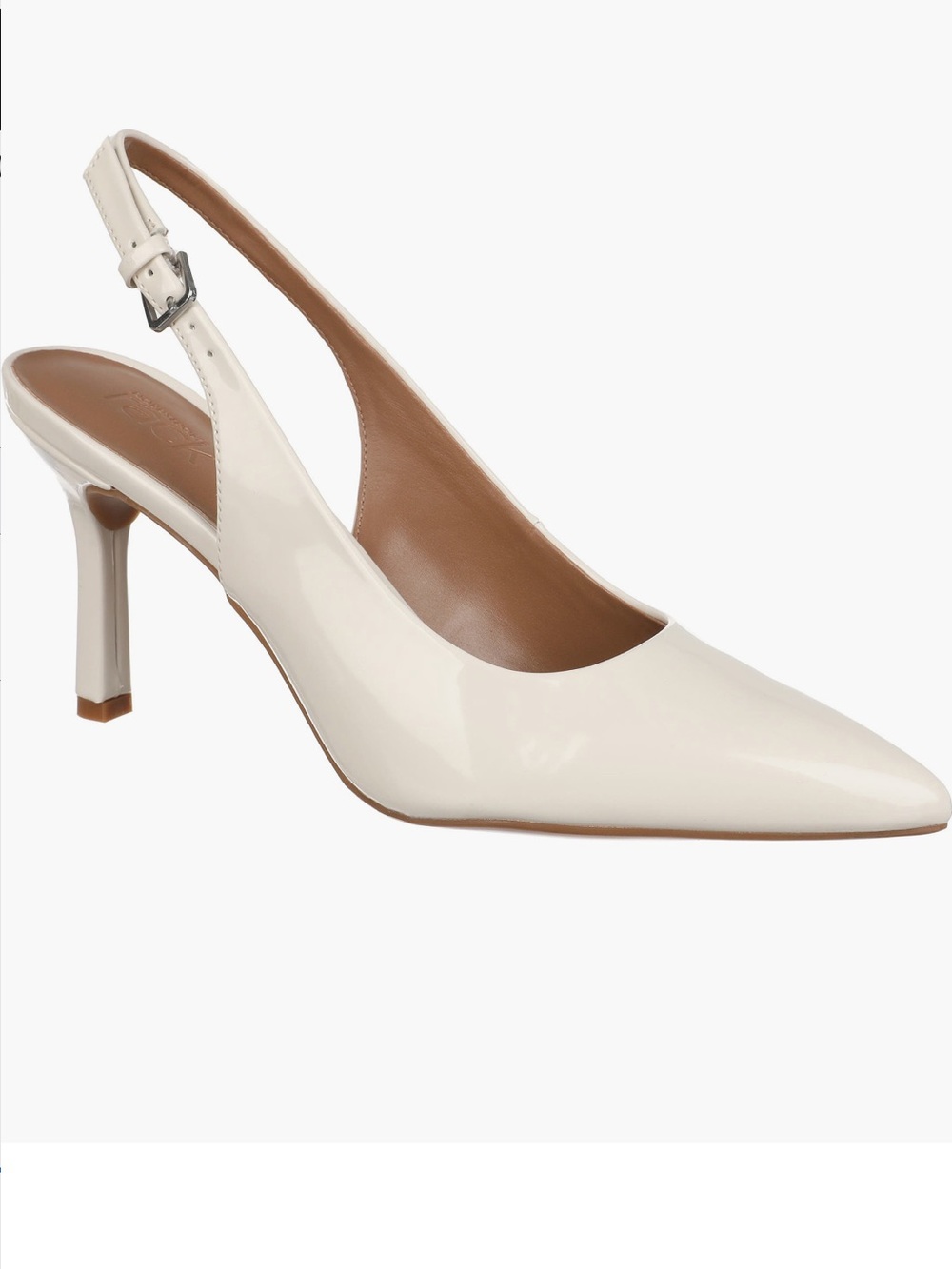 Patent Slingback Pointed-Toe Pumps in Cream